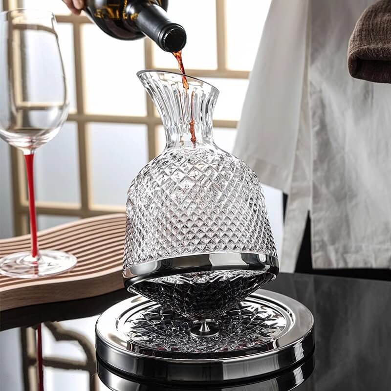 360°rotating Crystal Wine Decanter Spinning Wine Carafe Glass Wine Decanter Set Lovestyle