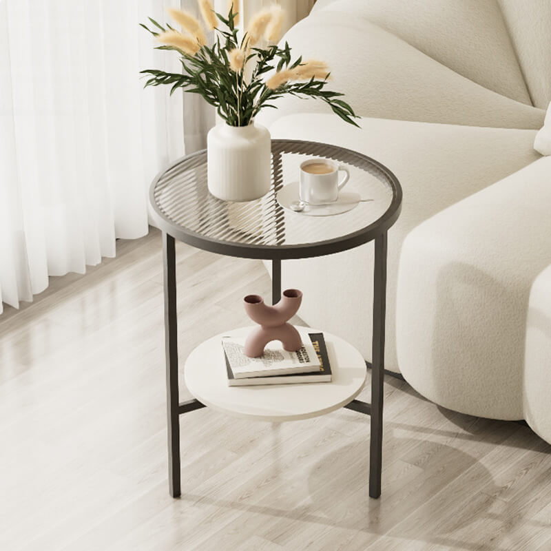 Round Glass Side Table with Shelf