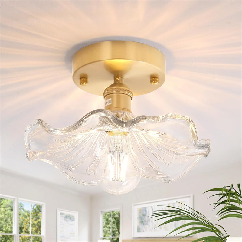 Retro Water Lily Ceiling Light with Glass Lampshade