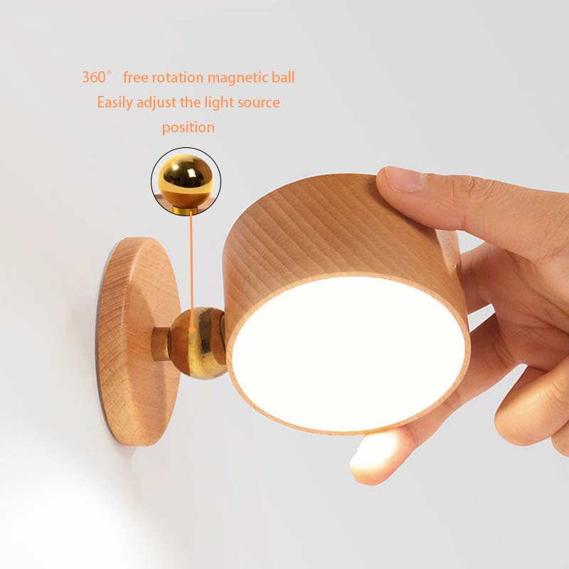 Wooden Punch-Free Magnetic Wall Lamp