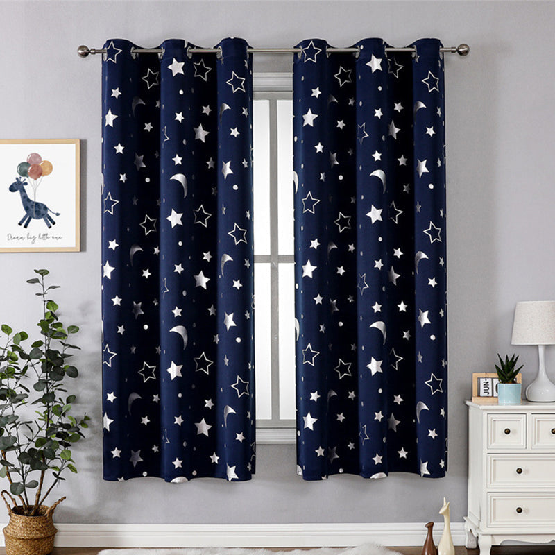 2pc Silver Star and Moon Blackout Curtain