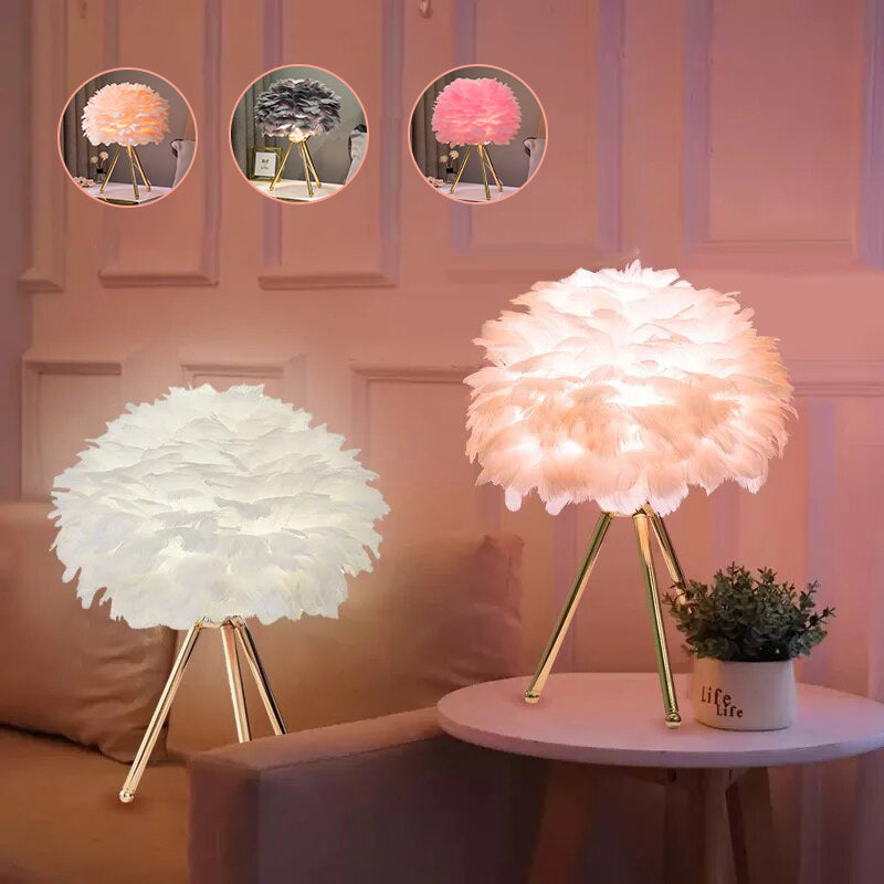 Feather Tripod Table Lamp for Bedroom