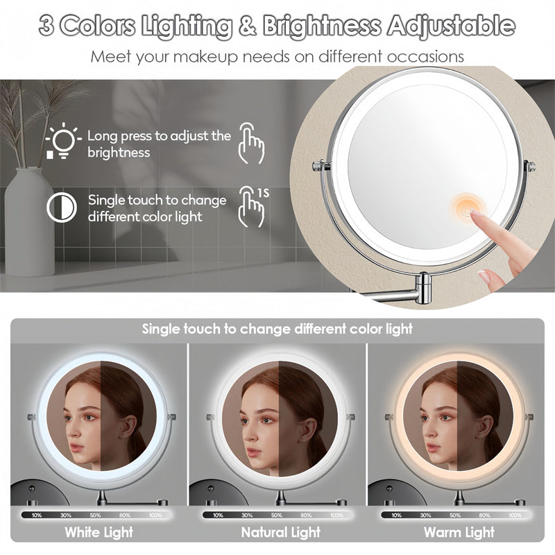 Rechargeable Wall Mounted Shaving Mirror with Lights