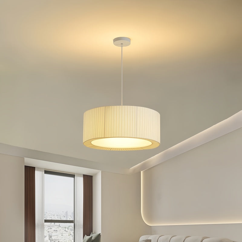 French Fabric Lampshade LED Pendant Light Hanging White Lamp