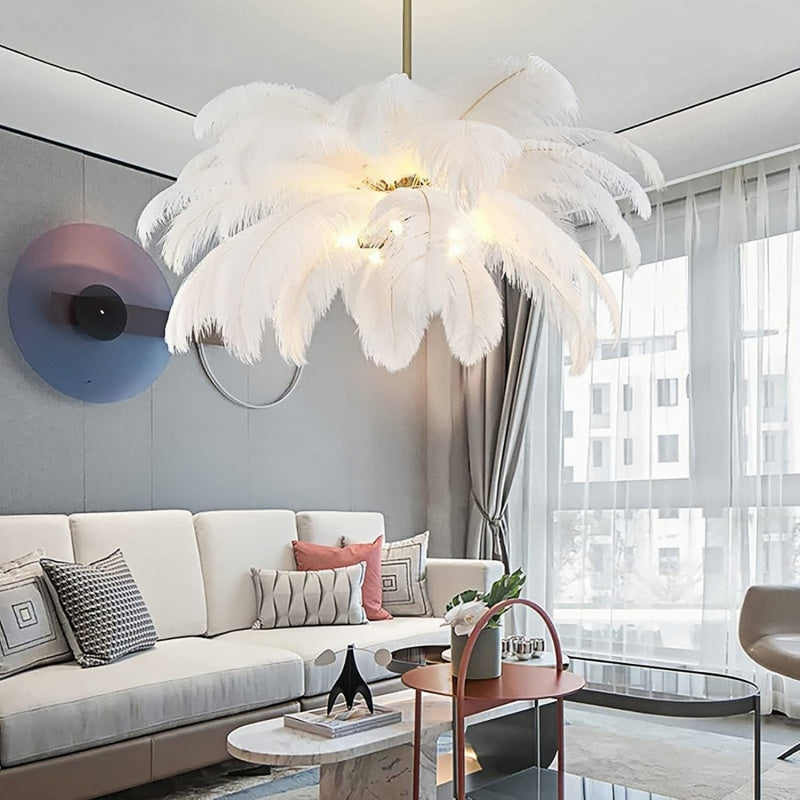 Extra Large White Feather Pendant Light