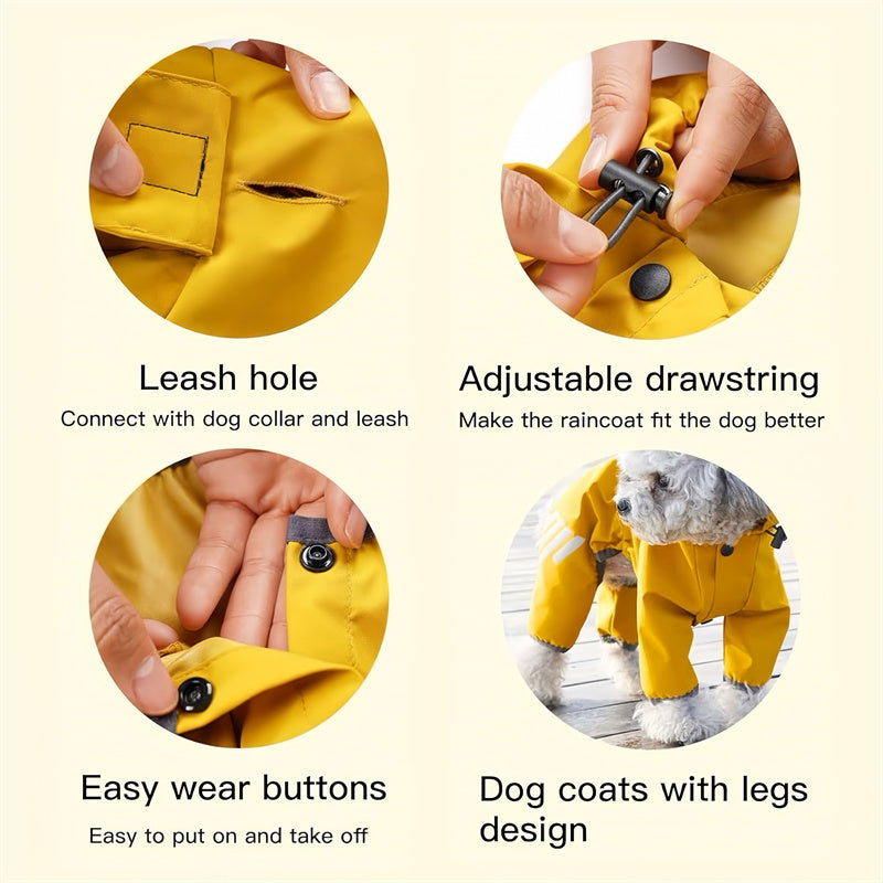 Dog Raincoat with Hood & Reflective Strap