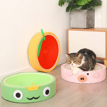 Fruit/Cartoon Pattern Sisal Cat Scratcher Cardboard Round Shape