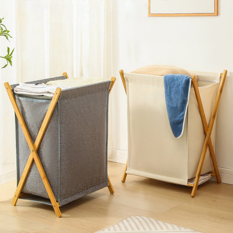 X Frame Bamboo Foldable Laundry Basket