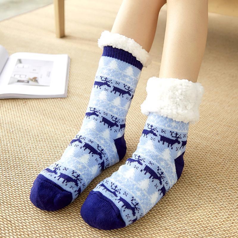 Women's Extra-warm Fleece Lined Non-slip Slipper Socks,Cozy Warm Winter ...