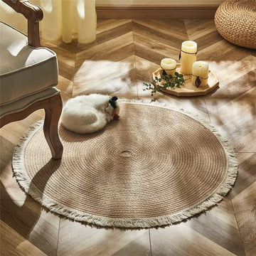 Large Round Jute Rug, Boho Woven Area Rugs