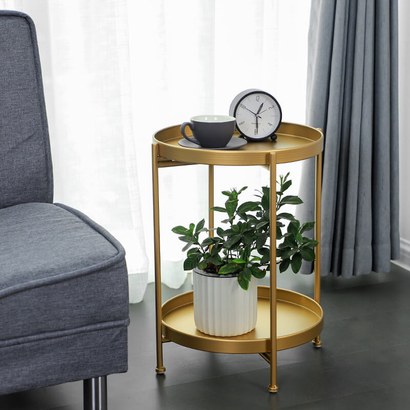 2-Tier Metal Round Side Table with Removable Tray