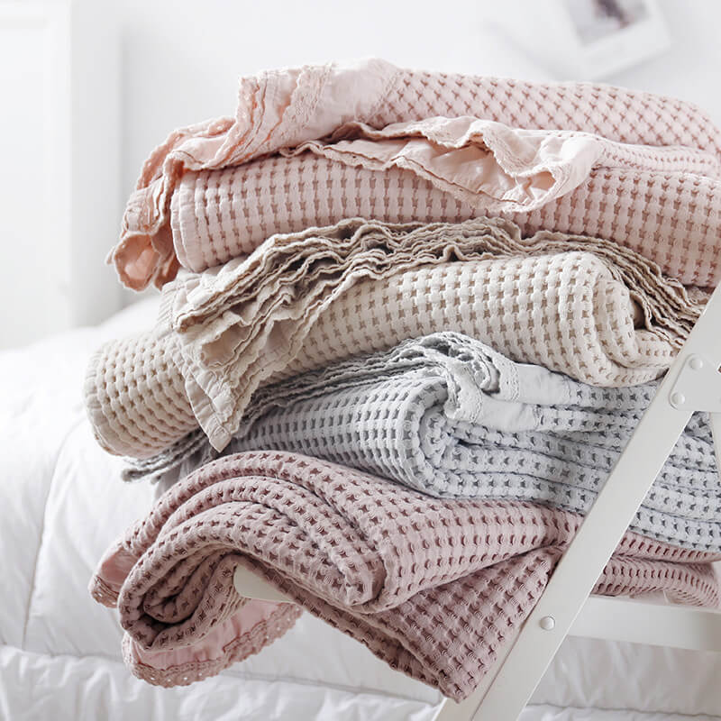 Cotton Waffle Bed Throw Blankets