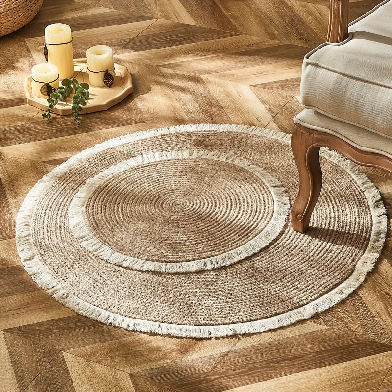 Large Round Jute Rug, Boho Woven Area Rugs